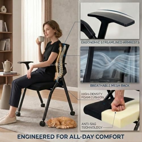 Image of 40 Pack Folding Office Chair on Wheels, Heavy Duty Conference Room Chair