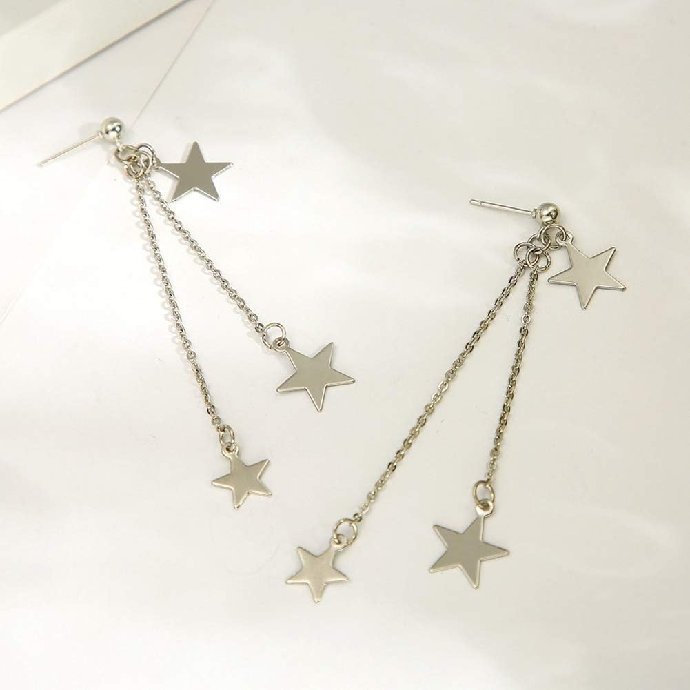 Star Long Tassels Dangle Earrings for Women Silver Chain Dangle Drop Earrings Jewelry - Image 3