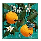 Horienteeon Reloj de pared con diseño de mariposa de frutas naranjas, cuadrado de 10 pulgadas, de madera, decorativo, silencioso, sin tictac, para sala de estar, cocina, hogar, baño, dormitorio