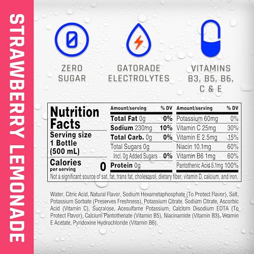 Propel Electrolyte Enhanced Water Sports Drink, Strawberry Lemonade Flavored Water, Zero Calorie & Zero Sugar Hydration with Electrolytes and Vitamins C & E, 16.9 fl oz Water Bottles (12 Pack) - Thumbnail 2