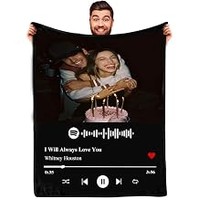 Custom Blanket with Picture for Boyfriend Girlfriend, Personalized Spotify Code Music Blanket, Personalized Spotify Music Cover Gifts for Husband Wife, Christmas Birthday Gifts 60"x 80"