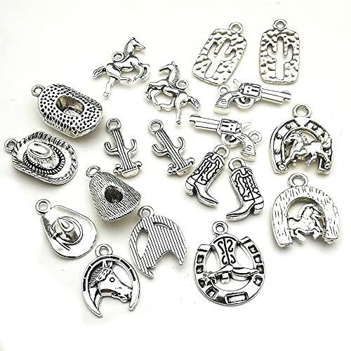 60PCS Antique Silver Western Cowboy Charms Pendants Horse Hat cactus Cowboy Boot Charms for Bracelet Earrings Necklace Jewelry Making (10 Style, 6 of Each)HM672