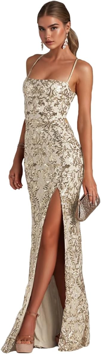 Fivsole Mermaid Sequin Prom Dresses 2025 for Teens Long Formal Party Evening Gown with Slit