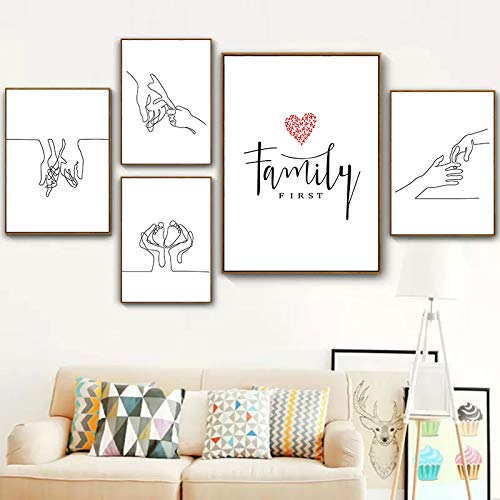 Decoración pared mural familia feliz lienzo pintura dibujo a mano 50x70 6