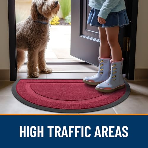 Image of OLANLY Half Circle Door Mat Indoor Outdoor Entrance Welcome, Waterproof All-Season, All-Weather Doormat, Sturdy Natural Rubber, Low Profile, Easy Clean Patio Porch Entryway Mat, 29.5x17, Burgundy