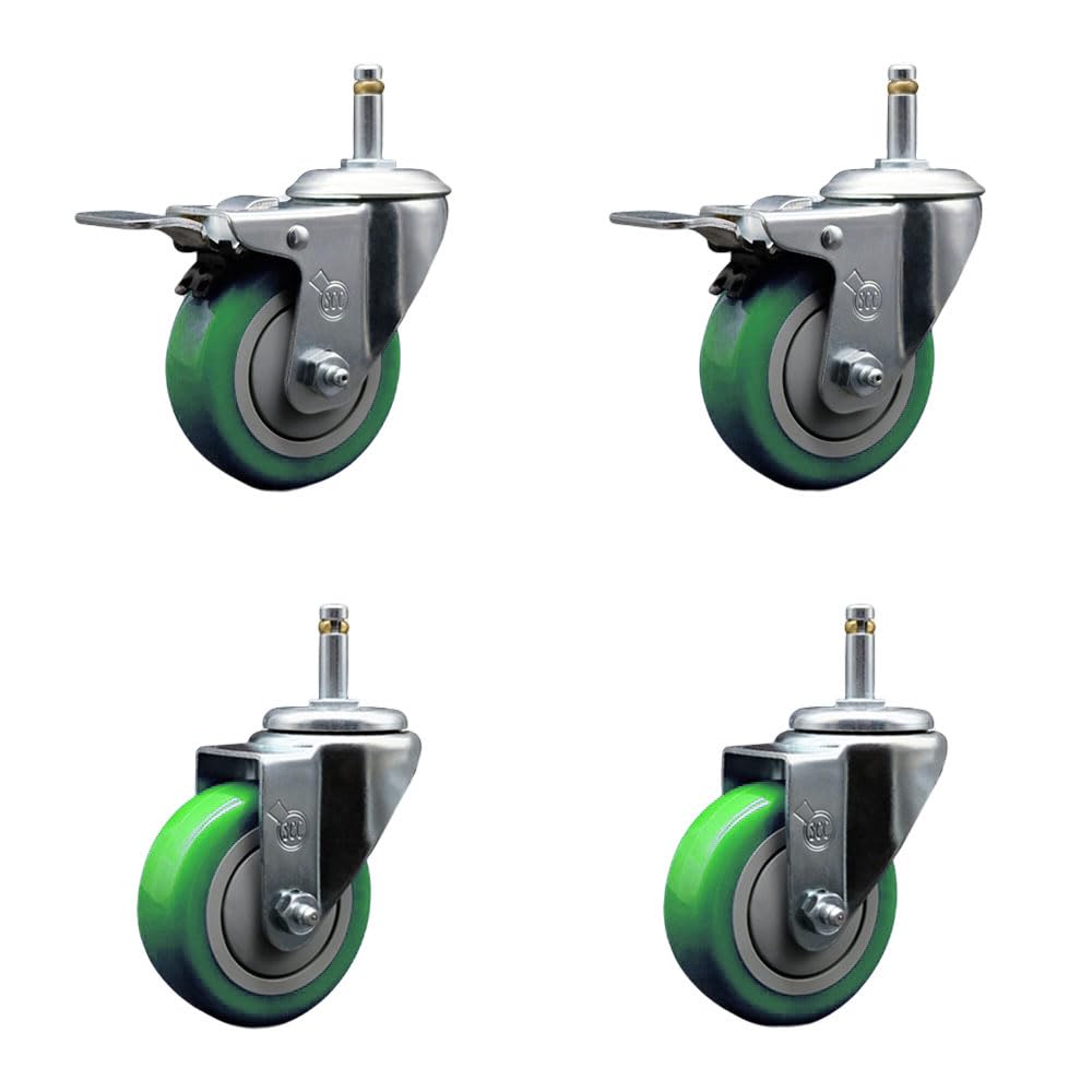 Polyurethane Swivel Grip Ring Stem Caster w/4" x 1.25" Green Wheel and 7/16" Stem - 350 lbs Capacity/Caster - Service Caster Brand