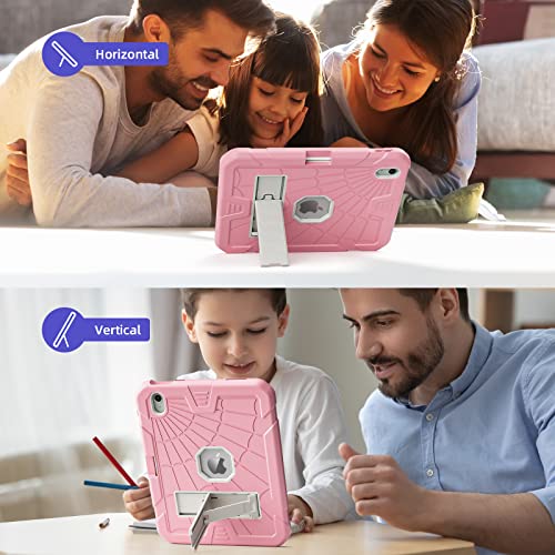 SIBEITU iPad 11th A16 2025/ 10th Generation Case for Kids Girls, Shockproof Rugged iPad 10th 10.9 Inch Case 2022 with Kickstand & Pencil Holder, 3-Layer Protective Cute 10 Gen Cover for Women, Pink
