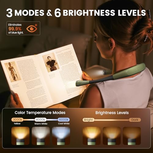 Image of Glocusent Reading Light LED Neck Light,80-hr Rechargeable Book Light