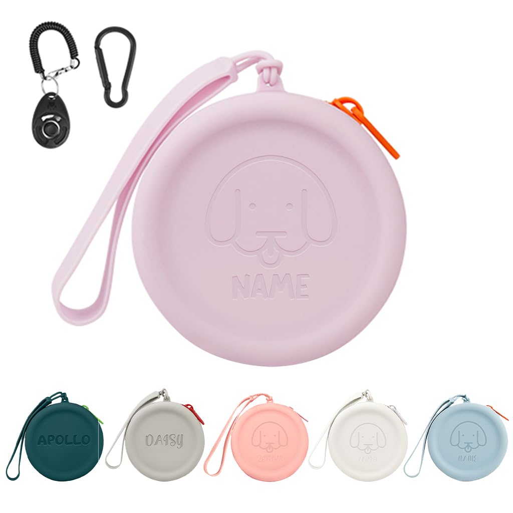 FIDWALL Customizable Pet Design and Name, Silicone Treat Holder, 6 Variants, with Trainer Clicker and Carabiner, Compact Size, Moisture-Proof, Travel Bag for Pets (Single pack)