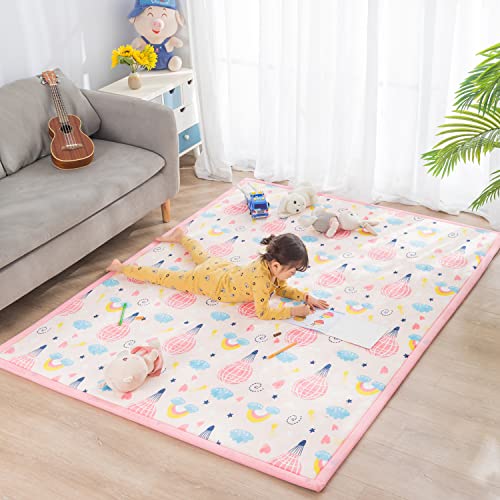 Loartee Baby Foam Play Mat - 1" Thick Area Rug, Soft Crawling Mat For Kids, Nursery Rug With Cartoon Pattern, 4'11"X6'7", Hot Air Balloon, Pink #TOP5
