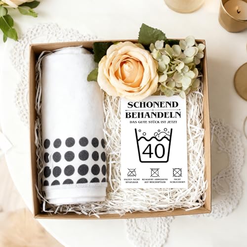 Lustige Geschenke 40 Geburtstag Frauen Männer- 160 X 80 CM Strandtuch Microfaser Handtücher & Badetuch mit Geburtstagskarte, Weiß Strandhandtuch Schnelltrocknend Badetücher Saunatuch Damen Herren