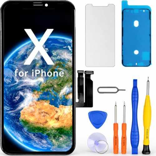 LL TRADER Display für iPhone X, 5.8" LCD Ersatzbildschirm und Kits | Retina FHD 3D Touch Digitizer Rahmenmontage mit Wasserfestem Klebeband und Displayschutzfolie (True Tone Progra