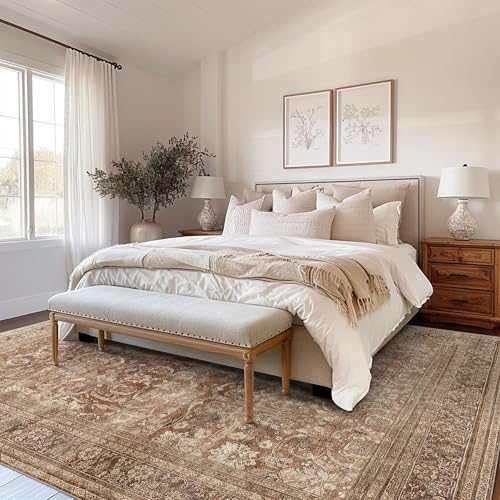 vivorug 5x7 Area Rugs - Ultra-Thin Washable Rug with Non-Slip Backing, Ideal for Living Room, Bedroom, Kitchen Floor Carpet - Vintage, Easy Clean, Durable, Brown