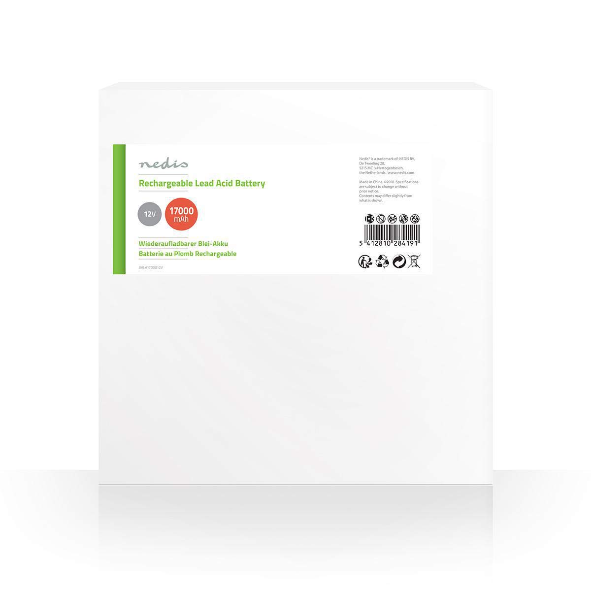 Nedis - Batteria ricaricabile al piombo acido, 12 V, 17000 mAh