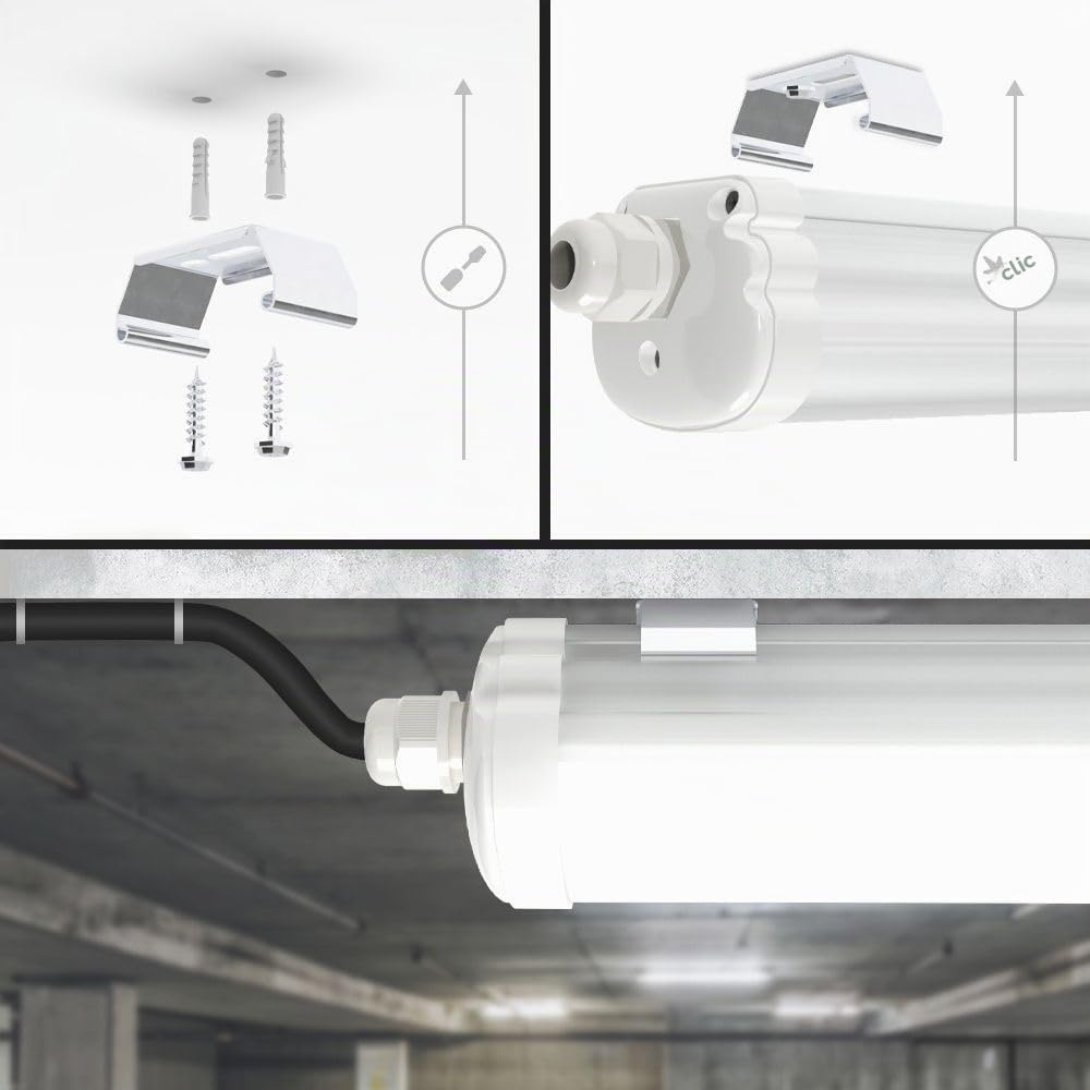 HOFTRONIC - 4x Plafoniera LED Impermeabile per soffitto IP65 120 cm - 36 W 4320 Lumen - 4000 K luce Bianca Neutra - Collegabili - IK07 - Lampada per Garage Cucina Officina Ufficio Bagno Magazzino