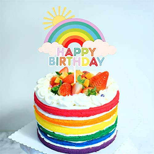 Cyodoos Colorful Rainbow Cake Topper/Cake Flags/Cake Picks - Include Cute Cloud /Sun Kids Child Happy Birthday Baby Shower Party Baking Decoration #TOP5