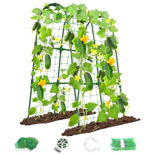 Cucumber Trellis for Raised Bed 80cm x 120cm U-Shape Garden Trellis for Climbing Plants Outdoor Metal Arch Trellis for Vegetables (Green)