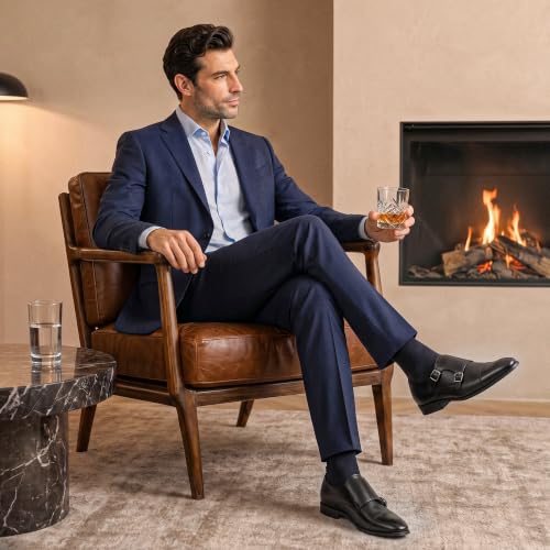 Jousen Men's Dress Shoes – Classic Black Monk Strap Loafers angle 2