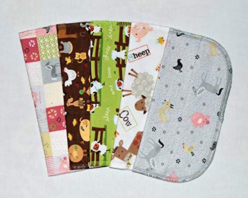 2 Ply Printed Flannel 8×8 Inches Set of 5 Little Wipes Farm Life