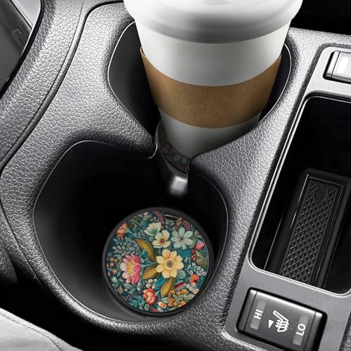 Portavasos de auto decorativos madera flores claros 2 pzas miniatura 6