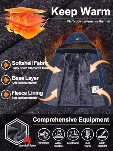 QPNGRP Mens Ski Jacket Winter Windproof Waterproof Snowboarding Coat Navy Large — view 5