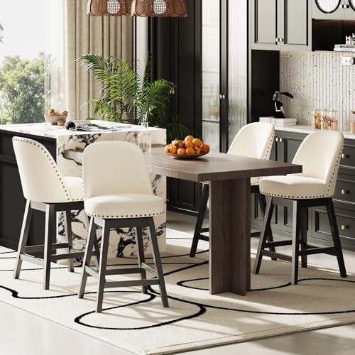 MALOL Swivel Counter Height Bar Stools Set of 4, Tall Upholstered Fabric Barstools, Modern Bar Chairs with Solid Back and Wood Legs for Kitchen Island,Beige by MALOL - Used condition - US$305.69