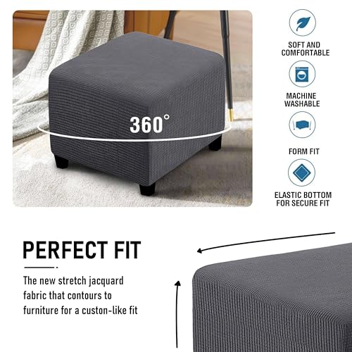 qiden Square Footstool Cover Jacquard Plush Thicker Large Stretch Pouffe Cover Anti-Slip Ottoman Slipcovers With Elastic Bottom - Image 4