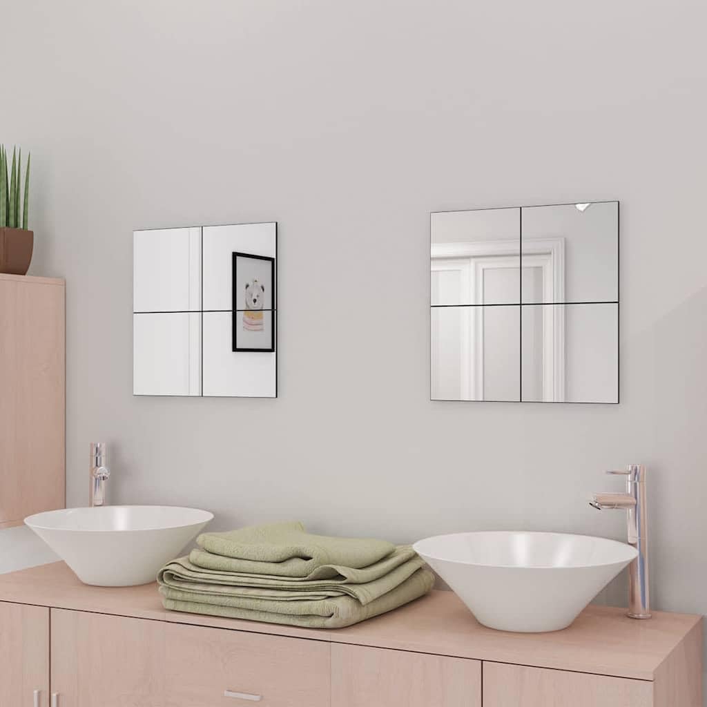 SYDE Specchio senza cornice, 8 pezzi, vetro, 20,5 cm | Decorativi per bagno e soggiorno, include ganci in acciaio inox, adesivi e viti