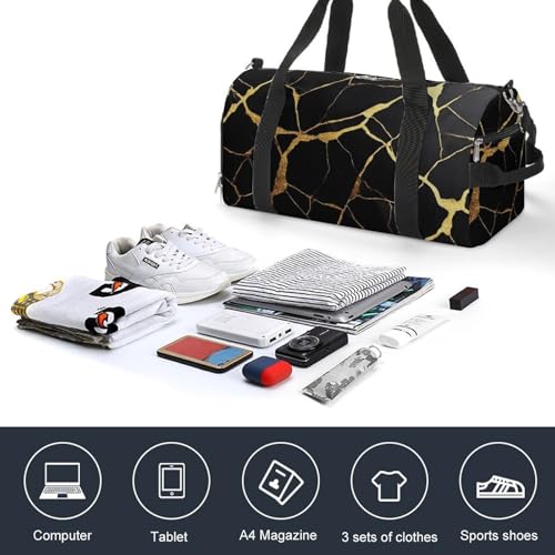Large Overnight Luggage Bag Travel Weekender Duffle Bag Sport Beach Yoga Bags Black Marble Gold Texture4