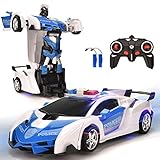VillaCool Remote Control Car, Deformation Robot Police Car Toy for 4-13 Yrs Old Kid RC Vehicle One B