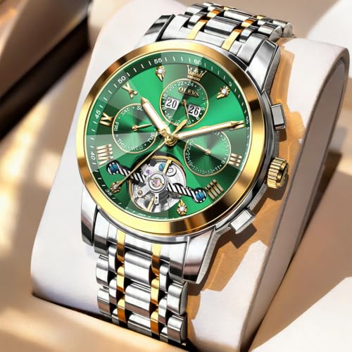 Image of OLEVS Men's Automatic Watch Batteryless Waterproof Mechanical Self Winding Stainless Steel Dress Luxuxry Wrist Watch with Tourbillon, Day-Day-Year & Chronograph Gift for Him Relojes de Hombres