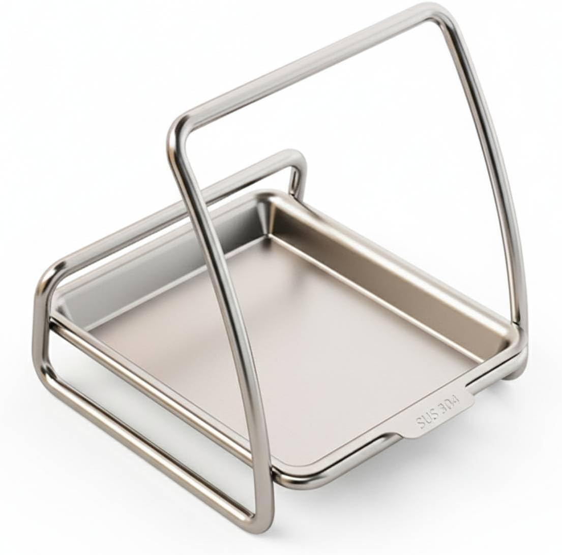 Pot Lid Holder, 18/8 Stainless Steel Lid Holder and Spoon Rest, Cutting Board Holder, Ladle Pan Cover Holder for Countertop,Pot Lid Organizer Rack for Stove Top Cooking, Dishwasher Safe