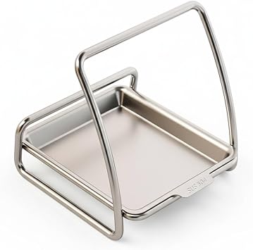 Pot Lid Holder, 18/8 Stainless Steel Spoon Rest, Dishwasher Safe | Cutting Board Holder, Ladle Pan Cover Holder for Countertop,Pot Lid Organizer Rack for Stove Top Cooking 5.9x5.12x5.12 Inch