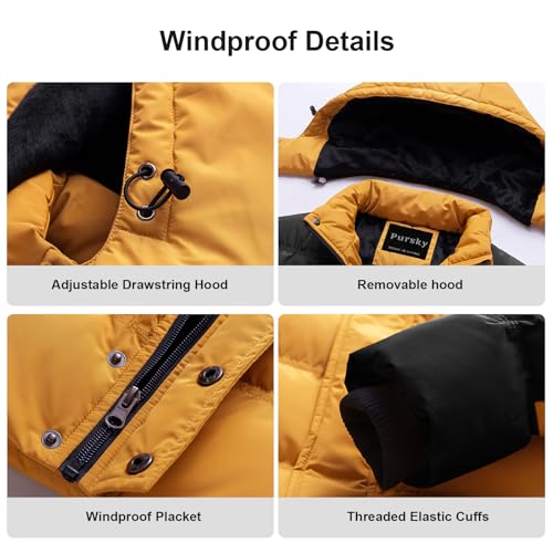 Image of Pursky Men's Puffer Jacket Waterproof Winter Bubble Coats Ski Parka Fur Hooded