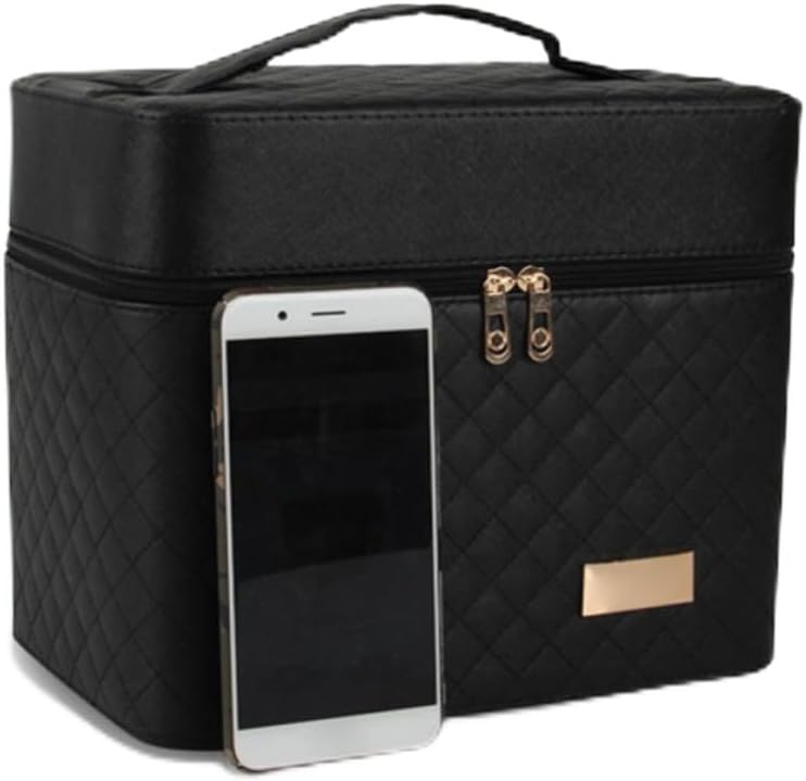 SUPVOX Black Two Layer Makeup Train Case with Compartments Large Capacity