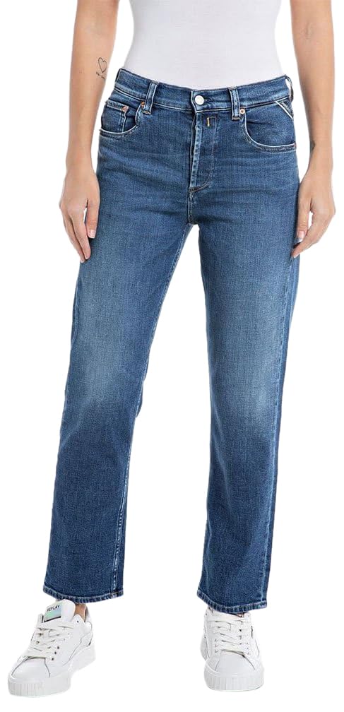 Replay Damen Jeans Maijke Straight-Fit, Medium Blue 009-1 (Blau), 25W / 28L