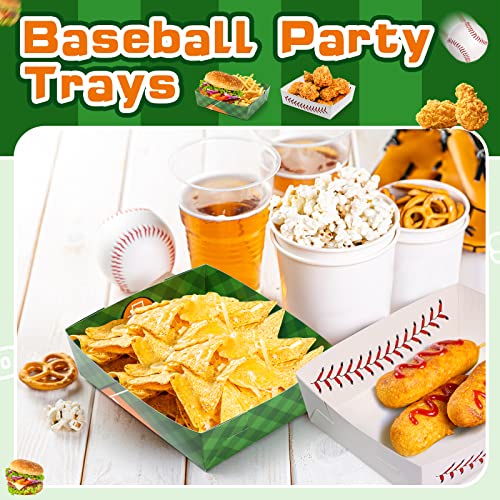 Image of Teling 36 Pcs Large Baseball Plates Party Trays 5 Lb Food Boat,White | Paper Plates with Baseball Designs, Holds Nachos Burgers Fries, For Softball Birthday Party Supplies, Serving Snack Boats