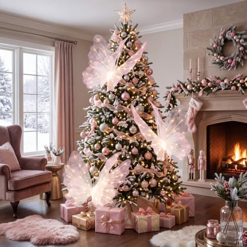 VIHOSE 3 Pcs 23.6'' Butterfly LED Light Pink Butterfly Christmas Tree Decor by VIHOSE - Used condition - US$33.01