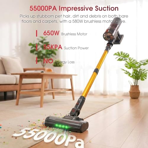Cordless Vacuum Cleaner, 650W 55KPA 70Mins Stick Vacuum Cleaners for Home, Anti-Tangle Vacuum Cordless with Touch Screen and 1.8L Cup, Self-Standing Vacuum Cleaner for Home/Pet Hair/Carpets/Floors - Image 2