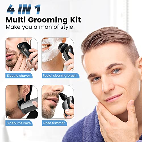 4 In 1 Electric Razor For Men, Rechargeable Portable Shaver Rotary With Usb, Cordless Face Shaver Grooming Kit For Shaving Gifts For Husband, Dad,Boyfriend(Grey) #TOP1