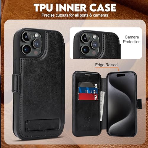 CIVICASE for iPhone 15 Pro Max Wallet Case with Stand,PU Leather Flip Credit Card Holder Slots (RFID Blocking),Compatible with Magsafe Magnetic Holder Phone Cover Women Men,Black by CIVICASE - Used condition - Image 6