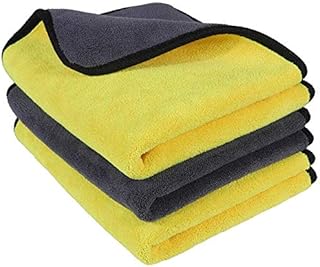 Car Microfiber Cleaning Cloths, 840gsm Lint Free Microfibre Drying Towel Super Absorbent Ultra-Thick Dual Layer or Polishing Washing Waxing and Auto Detailing Towels, 15 x 17.7inch, 3 Pack