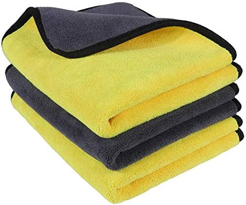 Car Microfiber Cleaning Cloths, 840gsm Lint Free Microfibre Drying Towel Super Absorbent Ultra-Thick Dual Layer or Polishing Washing Waxing and Auto Detailing Towels, 15 x 17.7inch, 3 Pack