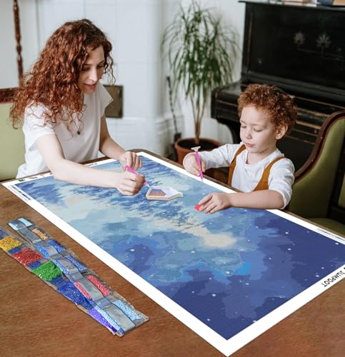 Punto de cruz diamante 5D Jumpdot, kit de manualidades de árbol de navidad en la nieve 70x40 cm 2