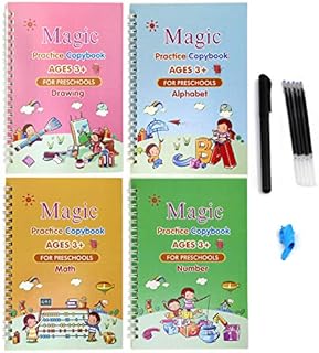 Kids Magic Handwriting Practice,Kids Calligraphic Writing,Drawing Copybook,Magic Calligraphy,Reusable Writing Practice Book, Kids Magic Copybook Set,Reused Calligraphy Copybook,Magic Writing Paste4pcs