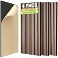 TONOR 4-Pack Acoustic Wood Veneer Wall Panels, 47.2” * 23.6” * 0.74” 3D Self-Adhesive Panel, Dual Layer Soundproof Tiles for Echo Absorption, Decorative Acoustical Barrier, Walnut Brown Veneer