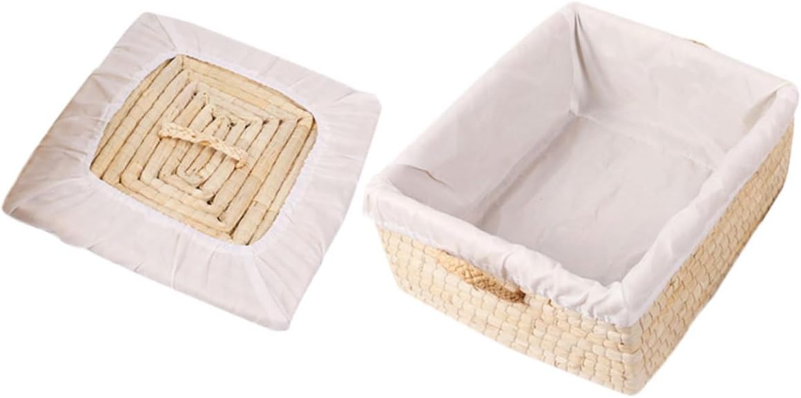 Ipetboom Straw Bread Basket with Lid 25x30x14cm Natural Woven Bun and Egg Storage Basket for Kitchen Organizer and Food Serving Tray