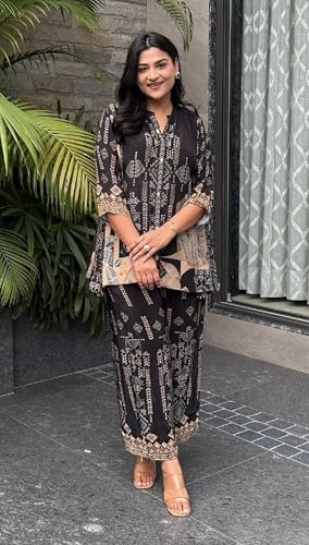 Image of Asmeriyo Women Printed Co Ord Set with Side Pocket | Women 2 Pic Kurta Set I Fancy Kurta Set | Stylish Kurti Outfit | Co-Ordination Wear | Festive and Casual wear (217-A-B-2)