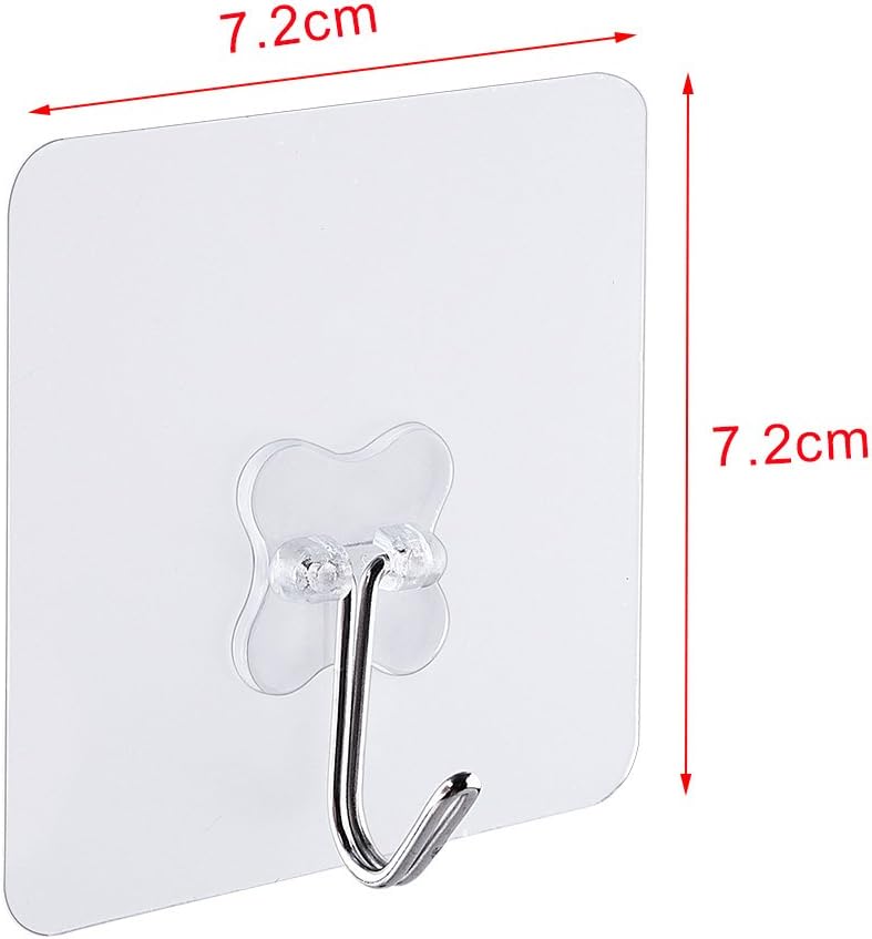 AUSTOR Adhesive Wall Hooks, 16 Pack Nail Free Wall Hooks Heavy Duty Transparent Hooks for Kitchen Bathroom Door Ceiling Hanger 22 Pound/10 KG, 7.2cm x 7.2cm