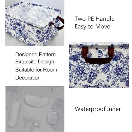 Image of Rectangle Storage Basket Cute Canvas Organizer Bin for Pet /Children Toys, Books, Clothes Perfect for Rooms /Playroom (Blue and White Porcelain)